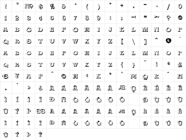 LHF Big Top SHADOW Regular  glyph index