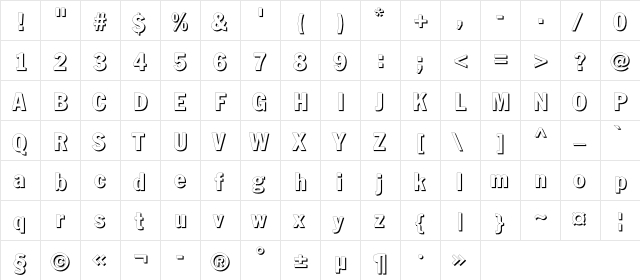 FagotCondShadowC Regular  glyph index