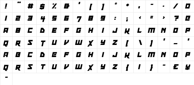 Xen Galaxy Italic  glyph index