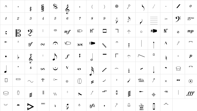 Crescendo Regular  glyph index