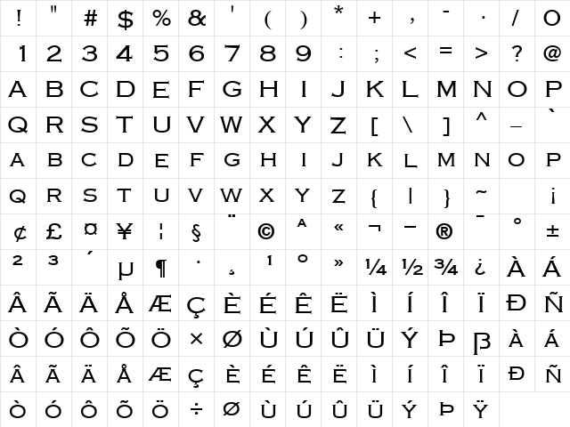 Engraver Normal  glyph index