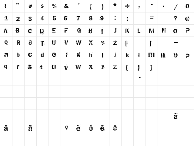 AnthologY Regular  glyph index
