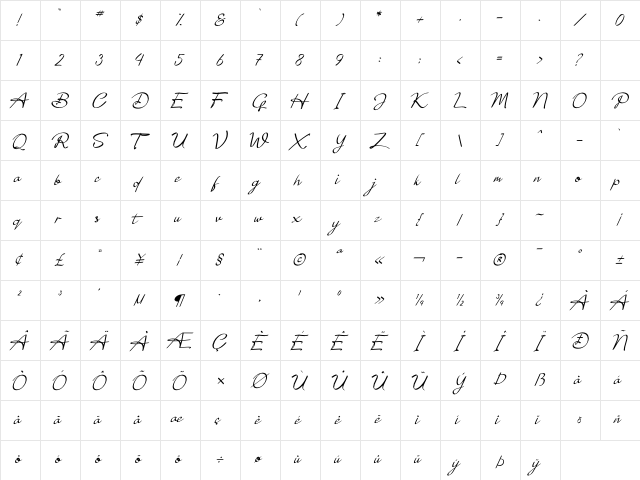 Solastika Regular  glyph index