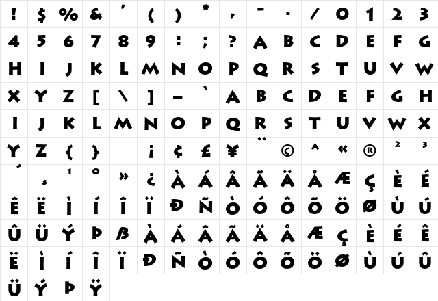 ListiumBlack Regular  glyph index