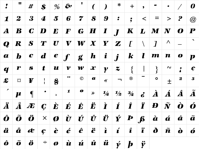 ATZapfInternational Regular  glyph index