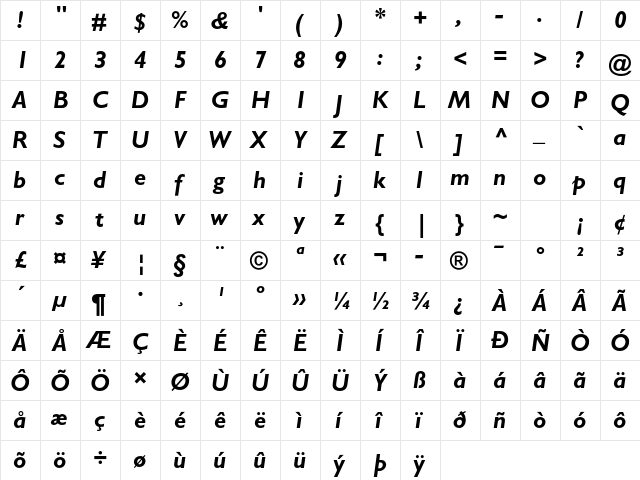 Gill Sans Std Bold Italic  glyph index