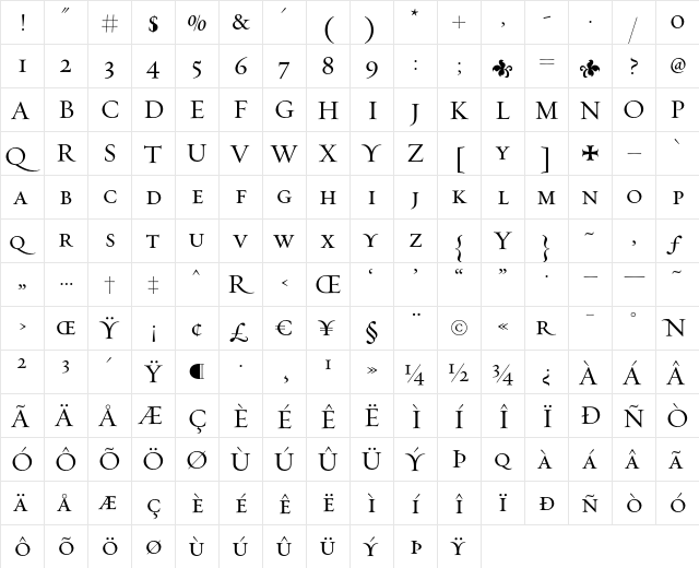 Requiem Text-HTF-SmallCaps  glyph index