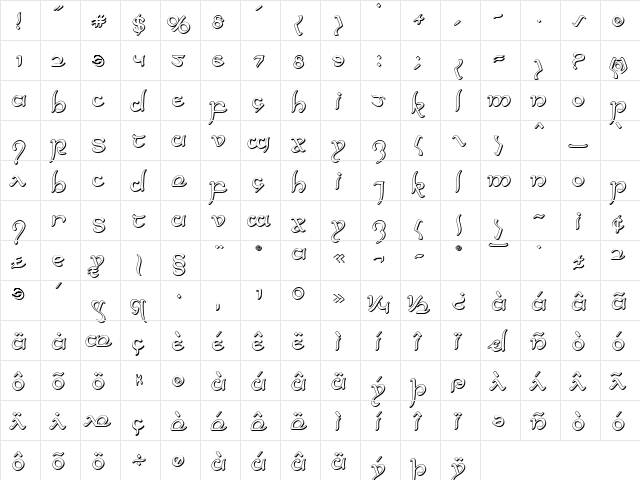 Half-Elven 3D Regular  glyph index