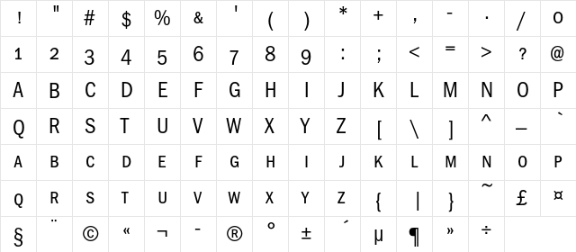 FranklinGothicBookCondSCC Regular  glyph index
