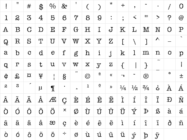 Ice Becker Regular  glyph index