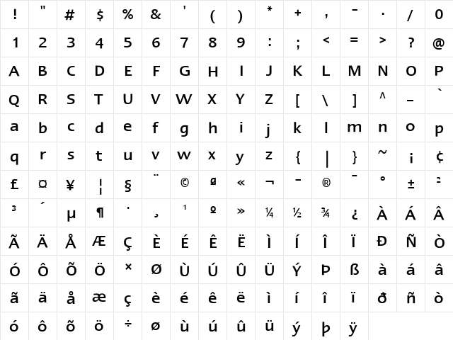 LTErgo Medium Regular  glyph index