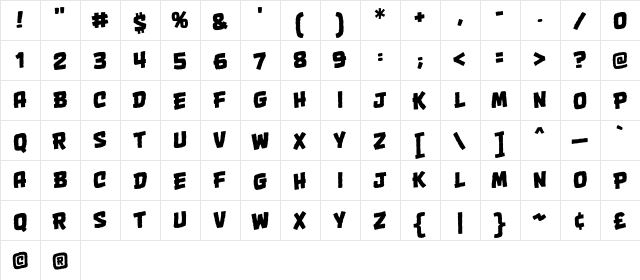 OneTwoPunch BB Regular  glyph index