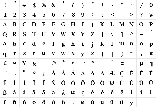 LucidaBrightEF DemiBold  glyph index