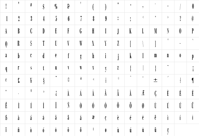 SinemaDisplayExtraCondSSK Regular  glyph index