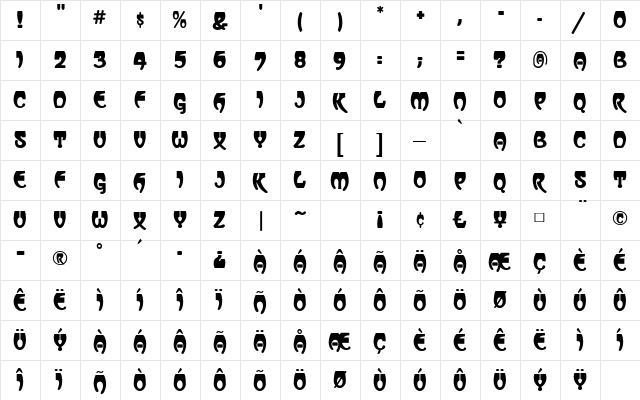 Vassar MF Regular  glyph index