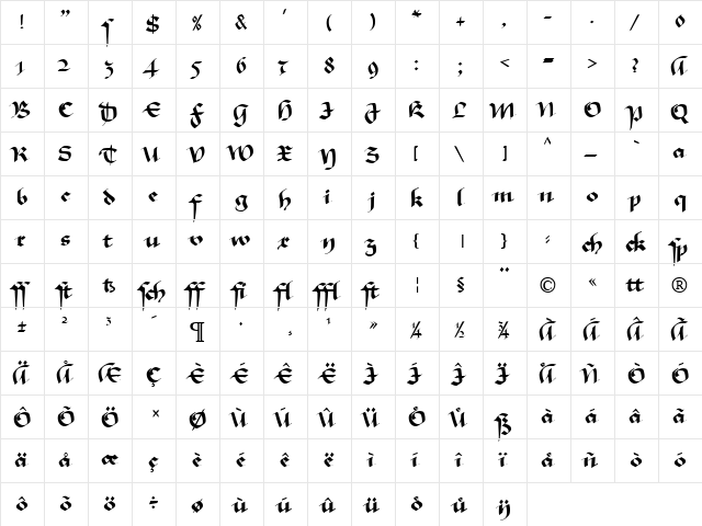 MA GKursiv1 Normal  glyph index