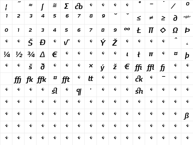 MaxDemiSerif-SemiBoldItaExp Regular  glyph index