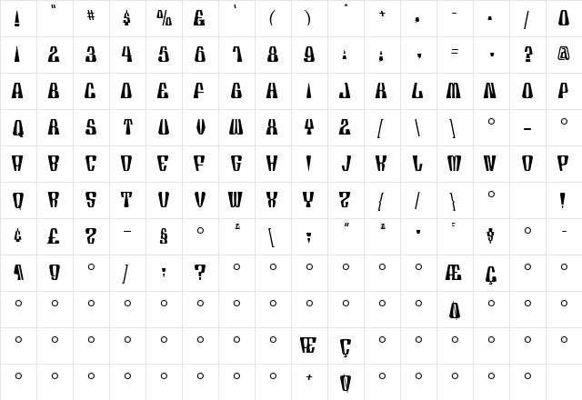 TikiWood Regular  glyph index