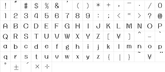 id-kairyu1OT-Light Regular  glyph index