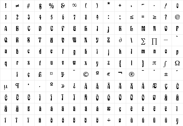 Siegfried DB Medium  glyph index