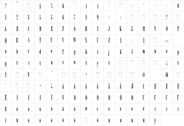 Bordeaux Roman Bold Regular  glyph index