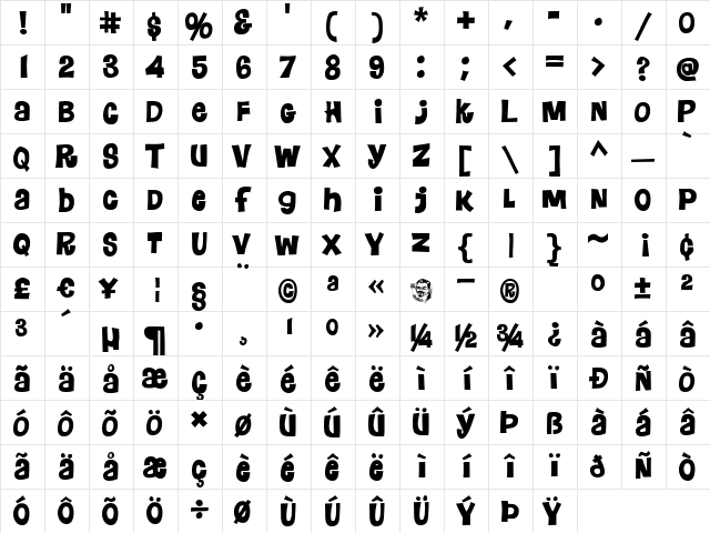 Floraless Regular  glyph index