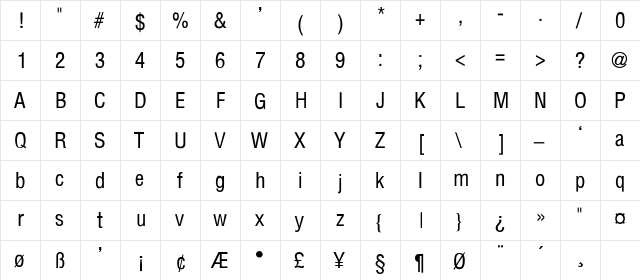 Bern 7 Regular  glyph index