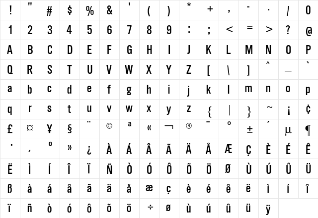 Alpin Gothic CG No3 Regular  glyph index