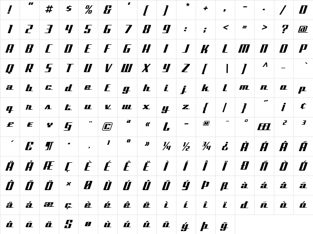 Bullet Regular  glyph index