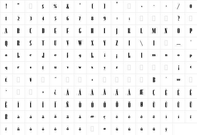 Rundfunk Plain  glyph index