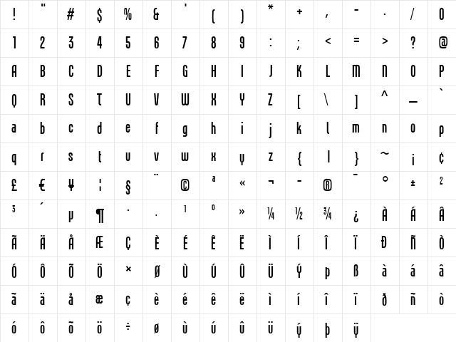 Freytag LT Regular  glyph index
