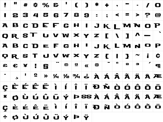 Motel King Medium  glyph index