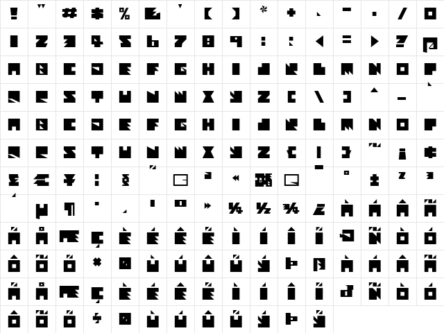 Textan - Square Regular  glyph index
