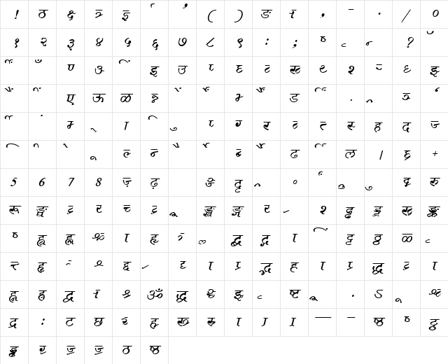 AkrutiDevHarsha NormalItalic  glyph index
