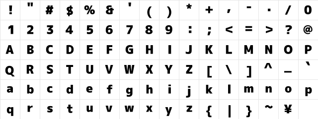 M+ 1c black  glyph index