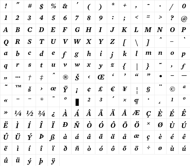 Mercury Text G4 Semibold Italic  glyph index