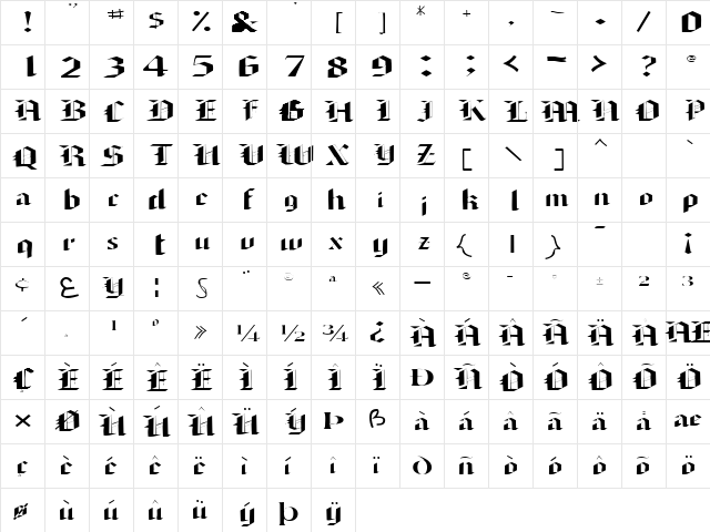 ArmedaSSK Regular  glyph index