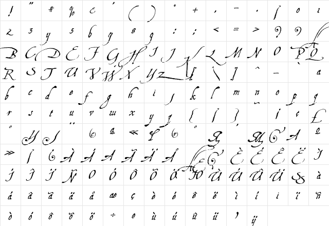 Aquiline Regular  glyph index