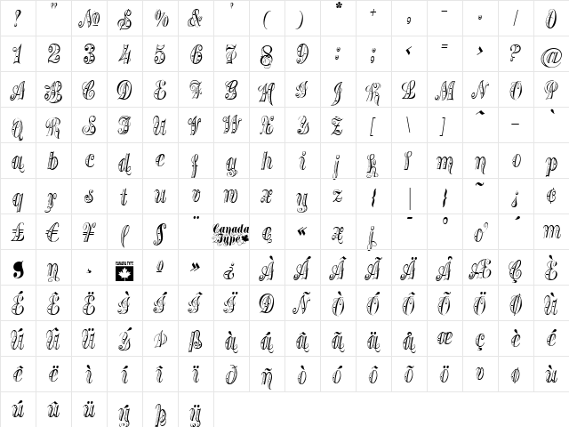 Treasury Gold Alt Regular  glyph index