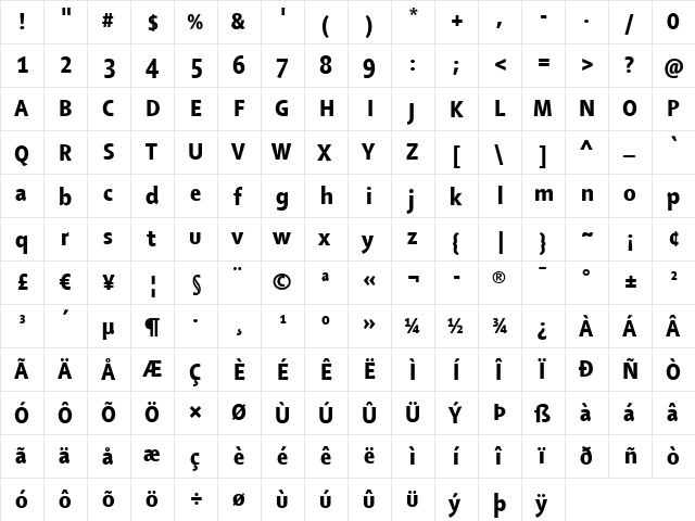 Shaker Regular  glyph index