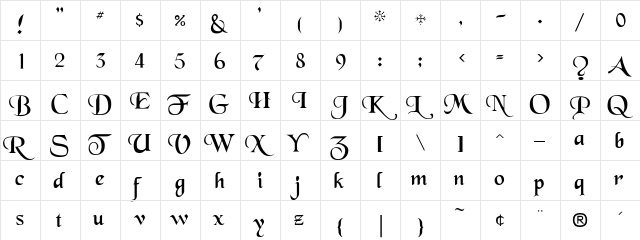 Ryan Regular  glyph index
