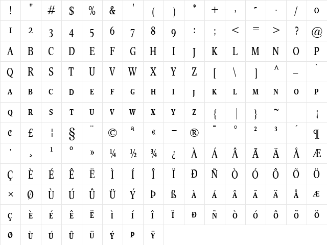 Esperanto Cond SmallCaps Regular  glyph index