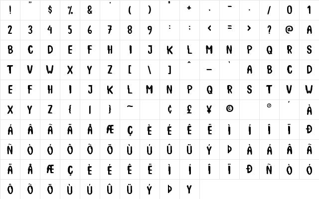 Spooky Booah Regular  glyph index