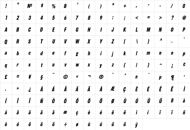CorpuGotConObl Regular  glyph index