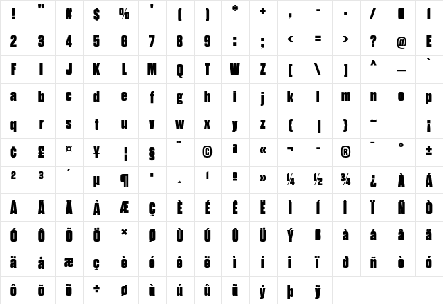 Dharma Gothic E Heavy  glyph index