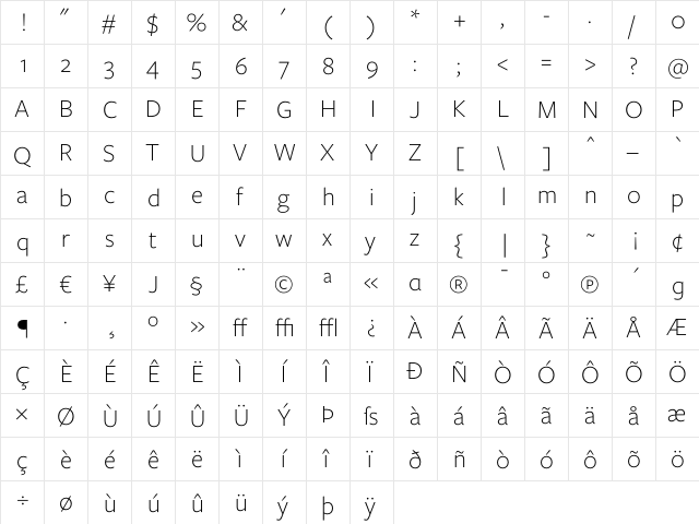 Freight Sans Light  glyph index