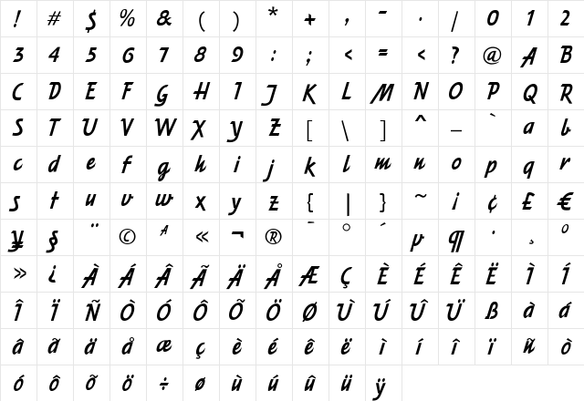 Eveningnews Regular  glyph index