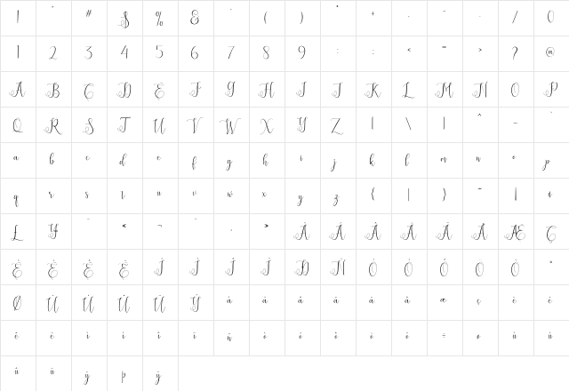 Eritta Script Regular  glyph index