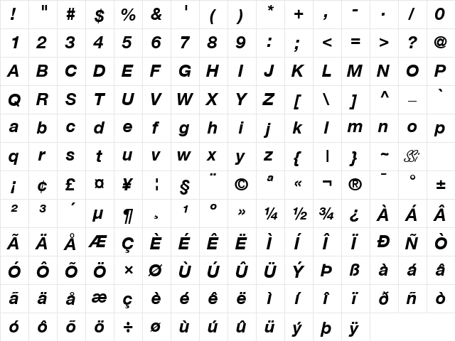 Context Reprise SSi Bold Italic  glyph index