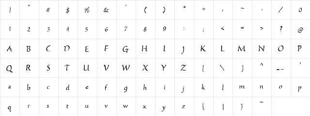 PC Callihan Regular  glyph index